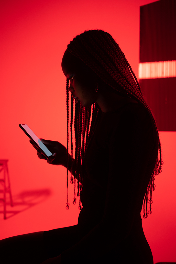 Photo of a girl in red light